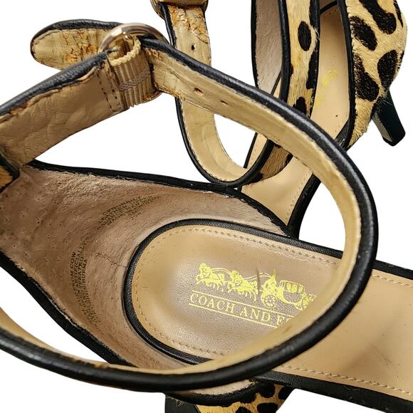 Coach Women's Shoes, Cheetah Print Leather Cow Fur Strappy Peep Toe Heels, Sz 8 - Picture 2 of 12
